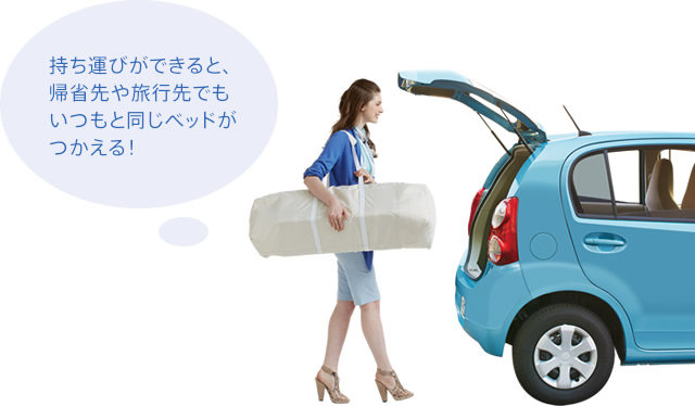 帰省先や旅行先でもいつもと同じベッドがつかえる