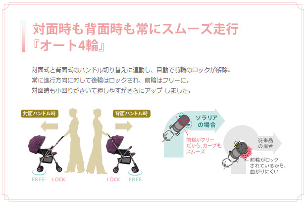 対面時も背面時も常にスムーズ走行「オート4輪」