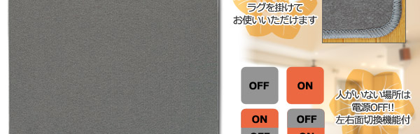 お手持ちのカーペットカバーやラグを掛けてお使いいただけます