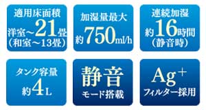 強力ハイブリッド加湿器 750ml SSH-750-H グレー