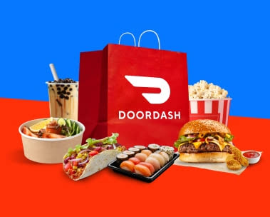 Amazon boxes with a DoorDash bag
