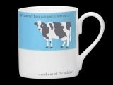 Silhouette Blue Cow Funny Bone China Mug, in one ear & out of the udder - Stoke on Trent, England by