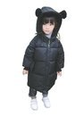 JIANGWEI　女の子　男の子　コート　子供服　綿入れ　コート　冬のダウン　ロング　耳付き　暖かい　可愛い ブラック90