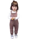 SHUNYI ベビー キッズ 二点セット サロペット トップス セットアップ 男の子 女の子 ロングパンツ カジュアル 可愛い Tシャツ+サロペット 長袖 オールインワン 普段着 通園 誕生日カーキ1