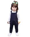 SHUNYI ベビー キッズ 二点セット サロペット トップス セットアップ 男の子 女の子 ロングパンツ カジュアル 可愛い Tシャツ+サロペット 長袖 オールインワン 普段着 通園 誕生日ネイビー