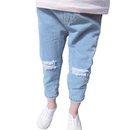 SHUNYI キッズ ベビー 春秋 デニムパンツ ロングパンツ ダメージ 男の子 女の子 ウェストゴム おしゃれ 子供 ジーンズブルー120cm