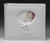 Leatherette Christening Photo Album with Cross and Ribbon
