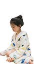 JIANGWEI 子ども バスローブ タオル地 お風呂 可愛い キッズ 花柄 ルームウェア　パジャマ 贈り物 プレゼント ホワイト130
