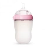 Comotomo Natural Feel Bundle - 2 Items: 8 Ounce Baby Bottle Pink, Extra Pack Medium Flow Nipples by 