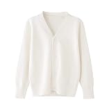 [Enfants Chéris] 商標登録第6315943号 子供服 カーディガン 男の子 Vネック ニット 長袖 綿 キッズ セーター 春秋冬 シンプル 通園通学 セミフォーマル ボーイズ 女の子 男児 防寒 コート 羽織り 無地 白 90