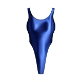 MJINM 超ハイレグ Tバック 光沢 ストレッチ レオタード レディース 競泳水着 ハイカットデザイン シェイプアップ 形体練習用 連体タイプ コスプレ衣装(ネイビー、XXXL)