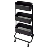 バスケットトローリー/リビング収納 【ブラック】 幅39.5cm キャスター付き スチール製 収納棚3段 〔ダイニング〕