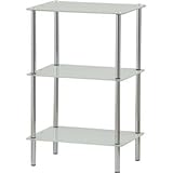 強化ガラスコーナーラック 3段 高さ62cm 四角型 SMJ-101WH ホワイト (白)