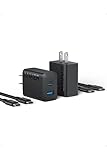 Anker Charger (20W, 2-Port) with USB-C & USB-C ケーブル 2個セット (20W USB-C＆USB-Cケーブル付属 2ポート急速充電器)【PSE技術基準適合/USB PD対応/PowerIQ搭載/コンパクトサイズ】 Android スマートフォン iPad その他 各種機器対応 (ブラック)