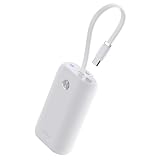iWALK モバイルバッテリー 10000mAh 大容量 USB-C Type-C タイプc ケーブル内蔵 ケーブル一体型 22.5W急速充電 ストラップ一体型 2台同時充電 小型 軽量 コンパクト かわいい もばじゅう iPhone 17/16/15 Android/iPad対応 PSE認証済 ホワイト