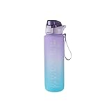 スポーツボトル 750ml 大容量 水筒 ボトル タイムマーカー付き 漏れ防止 おしゃれ 直飲み BPAフリー 携帯便利 軽量 飲水時間注意目盛り線あり スポーツボトル ウォーターボトル アウトドア スポーツ ハイキング キャンプ 水分補給 旅行 仕事 フィットネス 自転車 男女兼用 使いやすい (パープル,750ml)