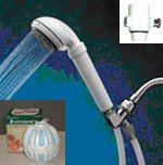 風呂用浄水器セット/シャワーヘッド塩素除去/5段階水流切替(ホワイト)+止水スイッチ+風呂ボール