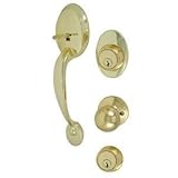 Ultra Hardware 45027 Cheltenham Entry and Double Cylinder Deadbolt, Polished Brass Handle Set Kw1 by