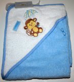 Luvable Friends Hooded Bath Towel Blue/White with Monkey by Luvable Friends