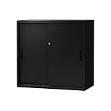 LOOKIT 引戸書庫 2段 スチール書庫 A4対応 鍵付き 可動棚 W800×D400×H750mm ブラック EA-8040-2H2