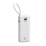 モバイルバッテリー 12000mAh 4本ケーブル内蔵 4台同時充電 大容量 急速充電 薄型 軽量 スマホ充電器 5V/2.1A LCD残量表示 PSE認証済 iPhone/iPad/Android対応 ホワイト