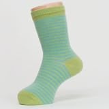 (グレェド) Groedo オーガニックコットン キッズソックス 黄緑 ×ターコイズ ストライプ サイズ1-2 (12～14cm)