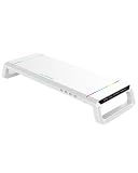 4*USBポート付き モニタースタンド 机上台 卓上PC モニター 台 スマホスタンド付き 引き出し 高み8CM RGBライト付き PC作業 ノートパソコンスタンド ゲームスタンド 耐荷重25kg (ホワイト)