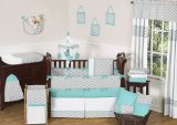 Gray and Turquoise Chevron Zig Zag Baby Bedding - 9 pc Crib Set by Sweet Jojo Designs by Sweet Jojo 