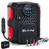 車用空気入れ GLiving DC 12V エアコンプレッサーコンパクト シガーソケット接続式 ３種類アダプターノズル付き LEDライト付き 自動車 バイク ボール 浮き輪 レジャー用品 (レッド)