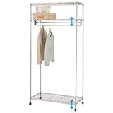 インテリア 家具 便利 おしゃれ 1.5倍掛頑丈ハンガーラック 【3： 幅91cm/1段掛け】 スチール製 カバー/棚/キャスター付き 高さ調節可