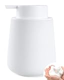 Umlaca ソープディスペンサー 泡タイプ 陶器 手動 ハンドソープディスペンサー 320ml 広口デザイン 詰め替え用 洗剤ボトル キッチン・洗面所・オフィスに最適 (ホワイト, 泡タイプ対応)