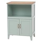 キャビネット(炊飯器ラック) 木製 可動棚/スライド棚/二口コンセント付き グリーン(緑) 【代引不可】