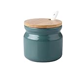 陶器容器 塩容器 砂糖 調味料ボトル 調味料ジャー シュガーボックス 調味料容器 オイルボトル レストラン 家庭 キッチン 300ML-I（墨绿色）