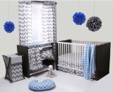 Ikat Blue/Grey 6 Crib Set with 4 Muslin Blankets by Bacati