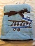 Embroidered Airplane Blue Soft Plush Reversible Blanket by Embroidered Collection
