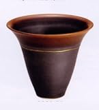 信楽焼 茶　ぼかし 金線　ラッパ　花器