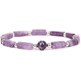 Amethyst Crystals Bracelet for Women Healing Gemstone Stone Bracelet Natural Purple Amethyst Elastic Bracelets for Women Men 
