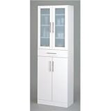 ガラス扉食器棚/キッチン収納 【幅60cm×高さ180cm】 ミストガラス使用 『カトレア』 大容量 【組立】 ds-724421