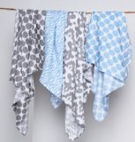 Ikat Blue/Grey Swaddling Muslin Blankets set of 4 by Bacati