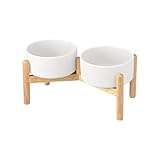 犬ご飯ボウル ペット用 木製陶器 犬ご飯台・犬フードボウル 犬水飲み皿 ご飯皿 中型犬食器 フードボウル 犬えさ台 洗い機対応/電子レンジ対応 850ml ホワイト