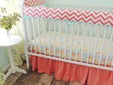 Tushies and Tantrums Bumperless Crib Bedding with Coral Chevron Stripes Aqua/Coral [並行輸入品]