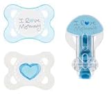 MAM(マム）ブルー　新生児用　おしゃぶり　2個セット&おしゃぶりホルダー　BPAフリー　並行輸入 [並行輸入品]