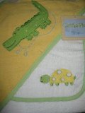 Hooded Baby Towel and Wash Cloth Yellow & White with Crocodile & Turtle Design by Cutie Pie Baby