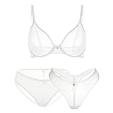 Varsbaby ブラジャー ショーツ 3点セット下着女性 透け感 シースルー ランジェリー パッド無しブラジャー (85Cホワイト)