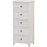 スリムチェスト シャビーウッドファニチャー 5段 木製(桐材) アンティーク調ホワイト(白) 【完成品】