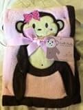 Pink Applique Monkey Baby Blanket by Pedal Buddy Collection