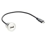 Plinkwirekb USB 3.1 Type-C オス - USB 2.0 Type-A メス フラッシュパネルマウントケーブル 埋め込みねじ式 USB 2.0 - USB Cアダプター 延長ケーブル USBマウントソケットコンバーター ショートケーブル(0.3M/1フィート)