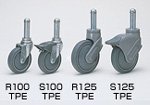 S100TPE 打ち込み式単独キャスターエラストマー車　ストッパー付きφ100mmスチール金具