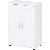 シューズラック/下駄箱 【ホワイト】 幅60cm 上下連結可 棚板5枚 取っ手付き扉 脚付き