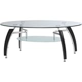 強化ガラス製センターテーブル 【アーク】 丸型 棚板収納付き BR ブラウン